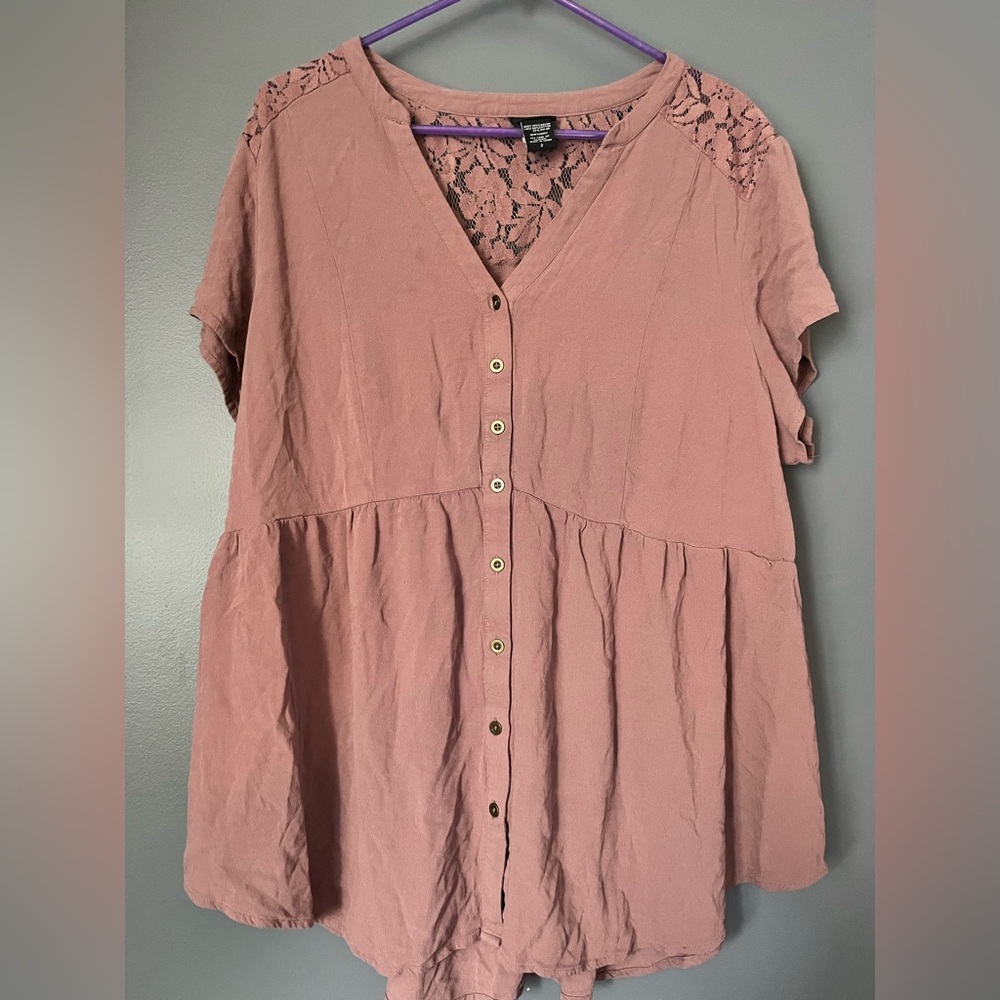 Torrid Mauve Lace Button-Down Blouse